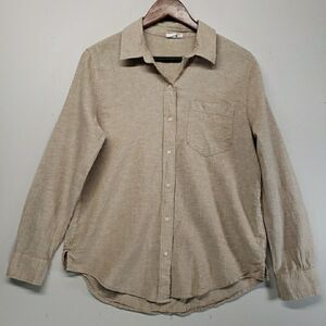 Gap Flax Linen Shirt Mens Small Tan Beige Long Sleeve 100% Linen Button Up